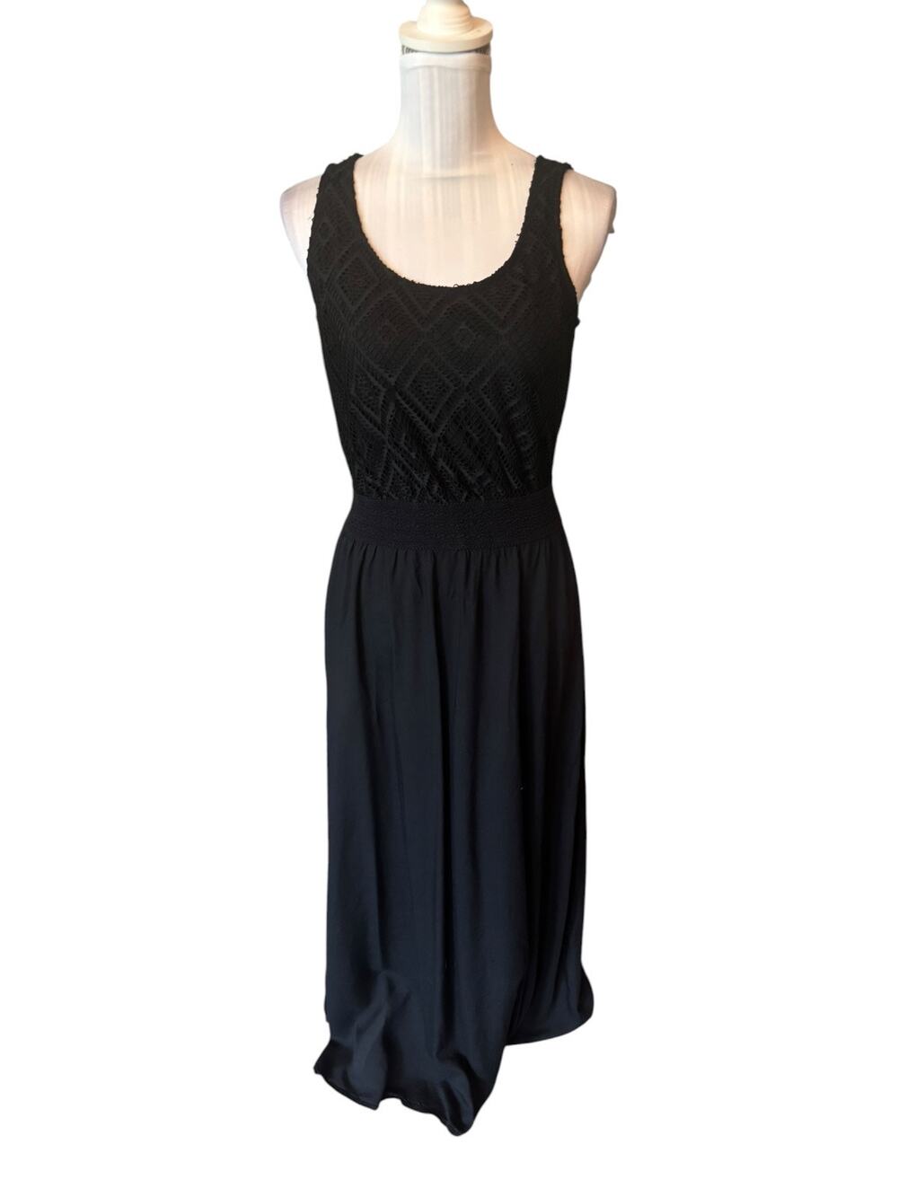 Gina Black Maxi Dress Sleeveless Lace Bodice Size 38 US 6